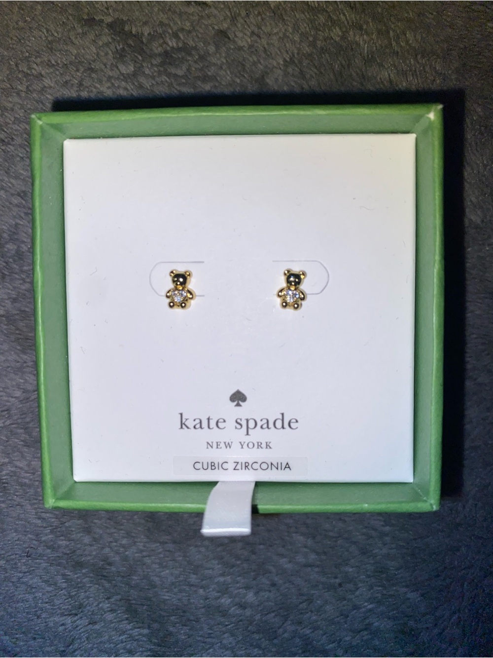 BNIB Kate Spade NY Mini Teddy Bear Gold Cubic Zirconia Stud Earrings $49 - Picture 2 of 4